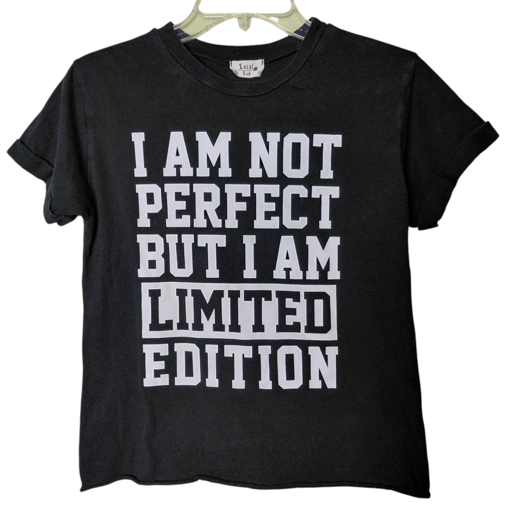 Local Lab Black Graphic Cropped T-Shirt W/White "Limited Edition" Text Size S